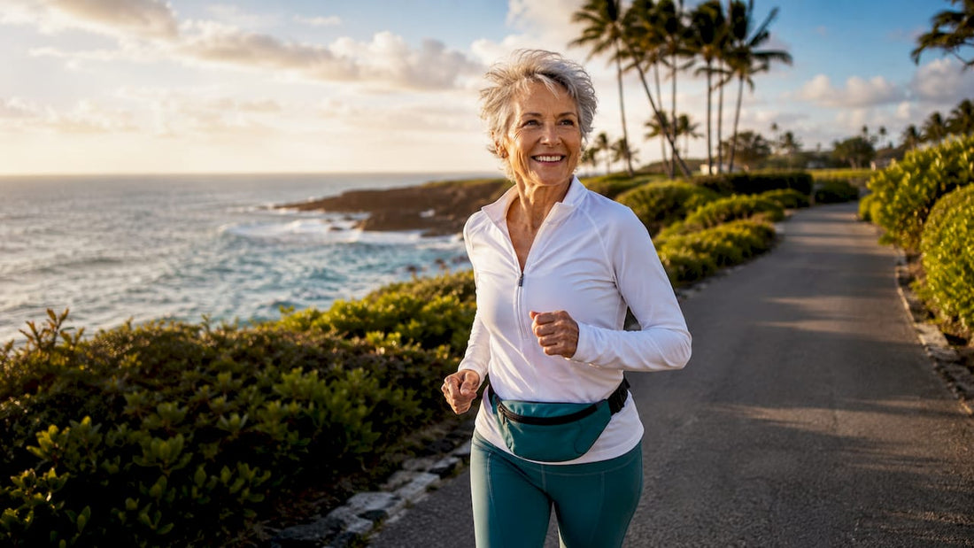 Older woman walking outdoors for healthy aging