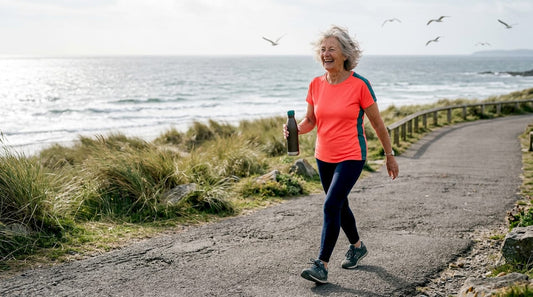 Senior woman walking in park for wellness