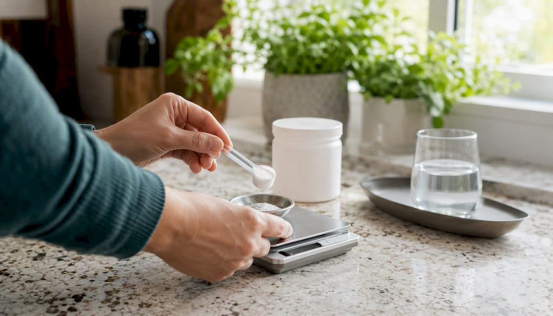 Hand measuring pterostilbene supplement dosage